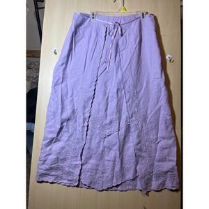 JJill Linen Embroidered Midi Skirt Lavender Floral Scalloped Hem Wrap Skirt